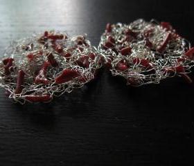 Branching Out Earrings: knit wire with coral on sterling silver ear wires