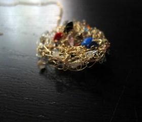 Summer Necklace: knit wire with quartz pieces on a 24' gold filled chain