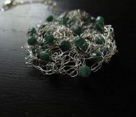 Adventure Necklace: knit wire with aventurine on a 24' sterling silver chain