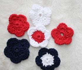 set of 6 crochet red , blue and white 
