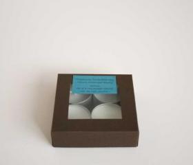 Natural wax tea light candles set of 4 in Refresh handmade by Olibanum Aromatherapy in the UK