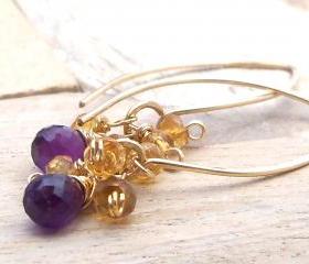 Amethyst, Citrine 14k Gold Fill Elongated Leaf Earrings