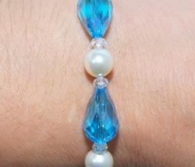 SALE Something Blue Beaded Pearl Bracelet - Pearl Bracelet - Stretch Bracelet
