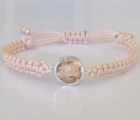 Peach Cream Dreams Elegant Friendship Bracelet Champagne Round Crystal Minimal Sparkle Gift For Her