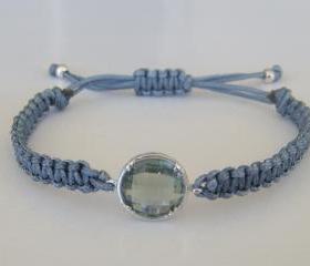 Silver Shadow Grey Gray Macrame Bracelet Faceted Round Crystal Elegant Summer Fashion