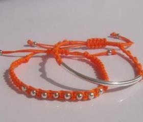 Juicy Orange Beaded Friendship Bracelets Stacking Playful Summer Fun SET OF TWO