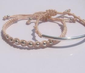 Soft Peach Pastel Beaded Friendship Bracelets Playful Summer Fun SET OF TWO
