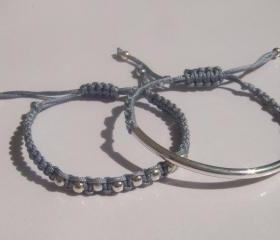 Steel Grey Beaded Friendship Bracelets Playful Summer Fun SET OF TWO