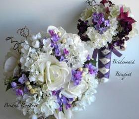13 Piece Real Touch White Rose and Lilac Bridal Flower Package - Made to Order