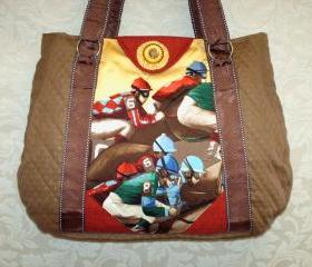 Equestrian Tote, Race Horse, Jockey, Silks, Preakness Stakes, Vintage Jockey Silk Tie, Carolynn Redwine Geer