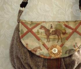 Equestrian Petite Messenger Bag In Brown Rust And Gold Wool Tweed For Fall