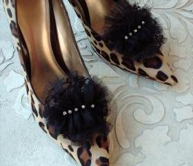 Glam Petit Tutu Inspired Black Lace And Tulle Shoe Clips