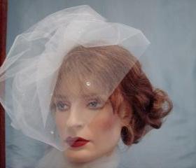 Tulle Birdcage Veil / Weddings, Bridal Double Layer Veil, Ivory Blusher 2 Tier Veil
