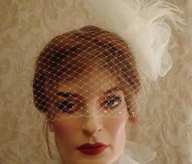 Paris Chic Tulle Birdcage Veil Bow Feather Bridal Fascinator For Wedding