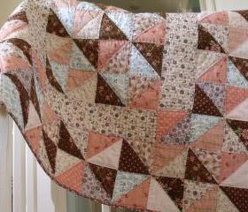 handmade baby quilt modern patchwork quilt crib quilt play mat quilt cover childs' quilt with pink blue brown triangle pattern