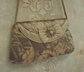 Couture Silk Clutch For Wedding Or Evening Out / Gold And Tan Painted Silk
