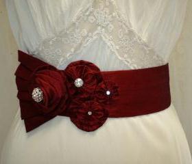 Red Bridal Sash / Red Wedding Floral Sash, Red Wedding Sash Rhinestone Sash