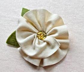 Ivory Jersey Flower Brooch and Hair Clip
