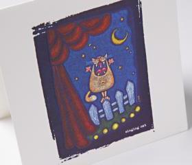 embossed greeting card - singing cat