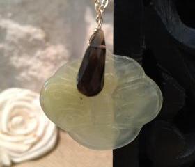 Jade Bumble Bee Pendant with Smoky Quartz drop