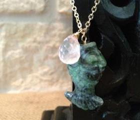 Ruby Fuchsite Fish Pendant paired with Rose Quartz 