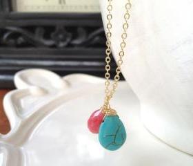 Coral Quartz (Cherry Quartz) paired with Turquoise Drop 