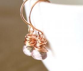 Pink Quartz Rose Gold Earrings Wirewrapped Bridesmaid Feminine