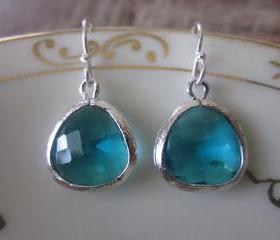 Sea Green Earrings Silver - Sterling Silver Earwires - Bridesmaid Earrings - Bridal Earrings - Wedding Earrings