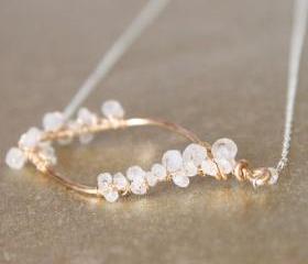FELICITY NECKLACE--Hammered Gold Fill Leaf Frame and Rainbow Moonstone Necklace