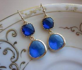 Cobalt Blue Earrings Gold - Gold Plated - Bridesmaid Earrings Wedding Earrings Bridal Earrings