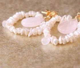 Cream Keishi Pearl Rose Quartz Earrings Gold Vermeil Ear Posts Bridal Bridesmaid Earrings