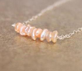 Pink Keishi Pearl Necklace Sterling Silver Chain Wirewrapped Bridal Bridesmaid June Birthstone