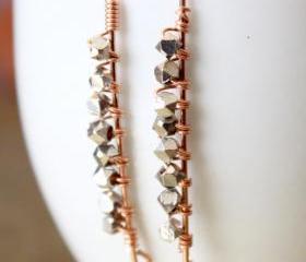 Bali Sterling Nugget Bead Rose Gold Earrings Long Marquise Wire