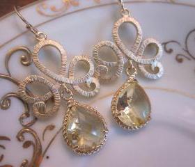Citrine Earrings Matte Gold Tiara Connectors - Bridesmaid Earrings - Bridal Earrings - Wedding Earrings