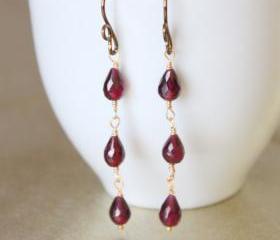 Garnet Teardrop Gold Fill and Copper Dangle Earrings