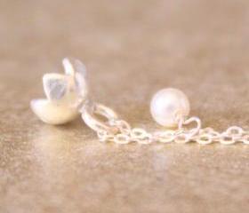Pearl Sterling Silver Flower Necklace June Birthstone Bridal