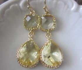 Citrine Earrings Yellow Gold Earrings Teardrop Glass - 14k Gold Filled Earwires - Bridesmaid Earrings Wedding Earrings