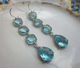 Aquamarine Earrings Blue Aqua Earrings - 4 tier earrings - Sterling Silver - Bridesmaid Earrings - Wedding Earrings - Bridal Earrings