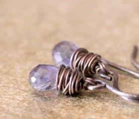 Indigo Violet Iolite Earrings Antique Patina Sterling Silver Wirewrapped