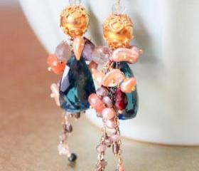 DUBAI--London Blue Quartz and Multigemstone Gold Earrings