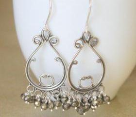 SWIRL--Sterling Silver Chandelier and Pyrite Earrings