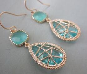 Aquamarine Blue Earrings Twisted Design - Bridesmaid Earrings Wedding Earrings Bridal Earrings