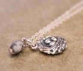 SPECKLED--Sterling Egg Nest Charm and Speckled Agate Egg
