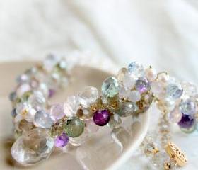 PASCALE--Rock Crystal and Multicolor Gemstone Bridal Necklace