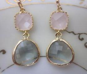 Gold Charcoal Gray Earrings Pink Earrings - Bridesmaid Earrings - Bridal Earrings - Wedding