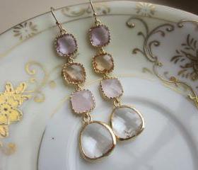 Crystal Earrings Pink Champagne Lavender Earrings - Bridesmaid Earrings - Wedding Earrings - Bridal Earrings