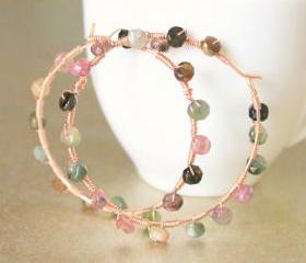 WHIMSY--Rose Gold Tourmaline Encrusted Hoop Earrings