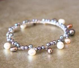 SEAFOAM--Sterling Silver Freshwater Pearl Bangle