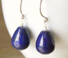 Navy Blue Lapis Lazuli Sterling Silver Earrings