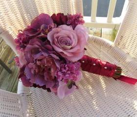 Silk Bridal Bouquet - Lavender and Purple Lilacs, Peonies, Roses and Orchids
